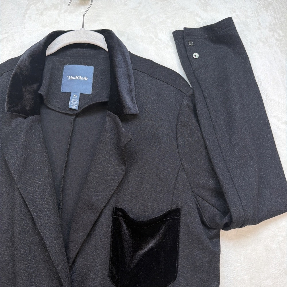 ModCloth Black Blazer Womens XL Open‎ Front Draped Career Office Minimalist